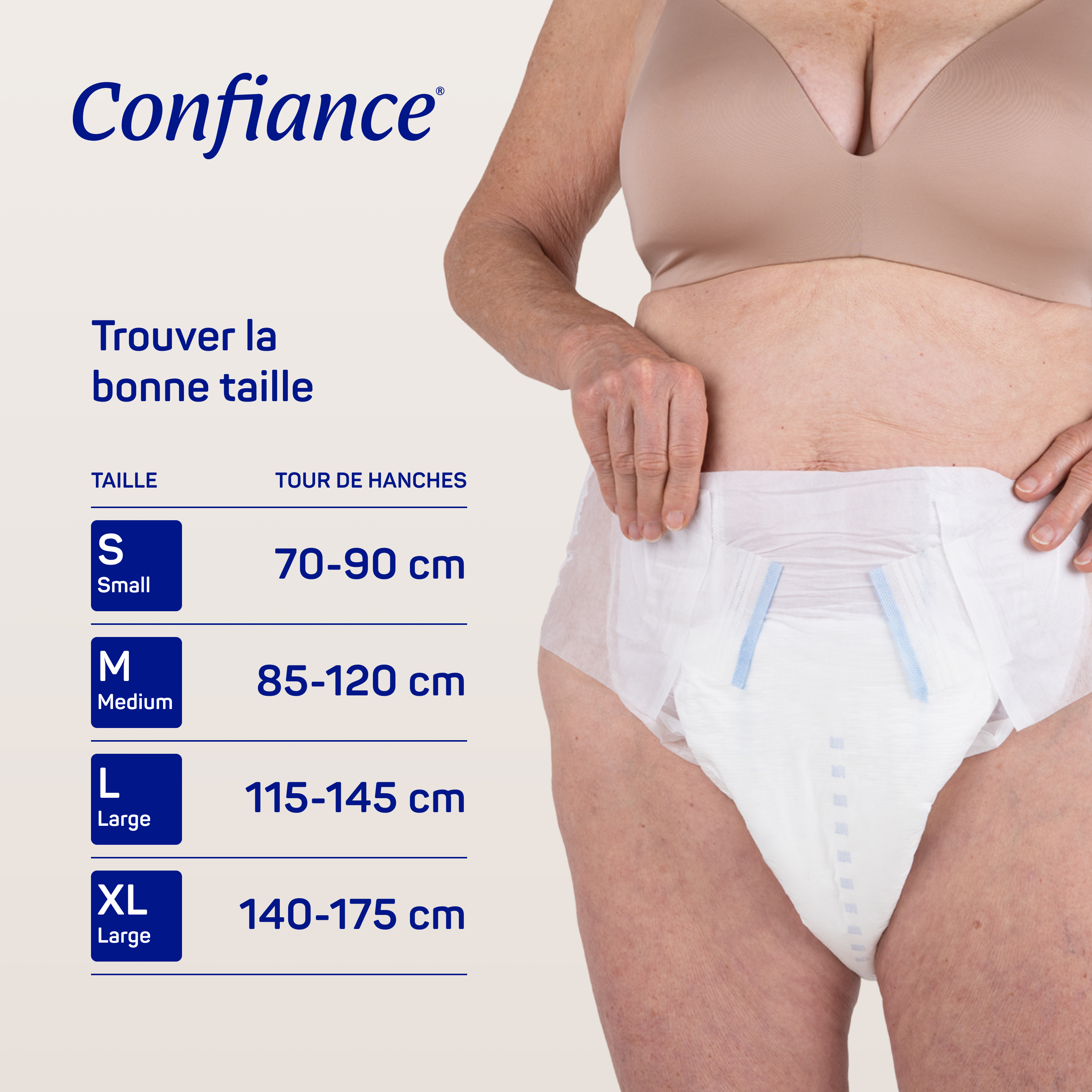 Guide des tailles Confiance® Elastic 9 gouttes